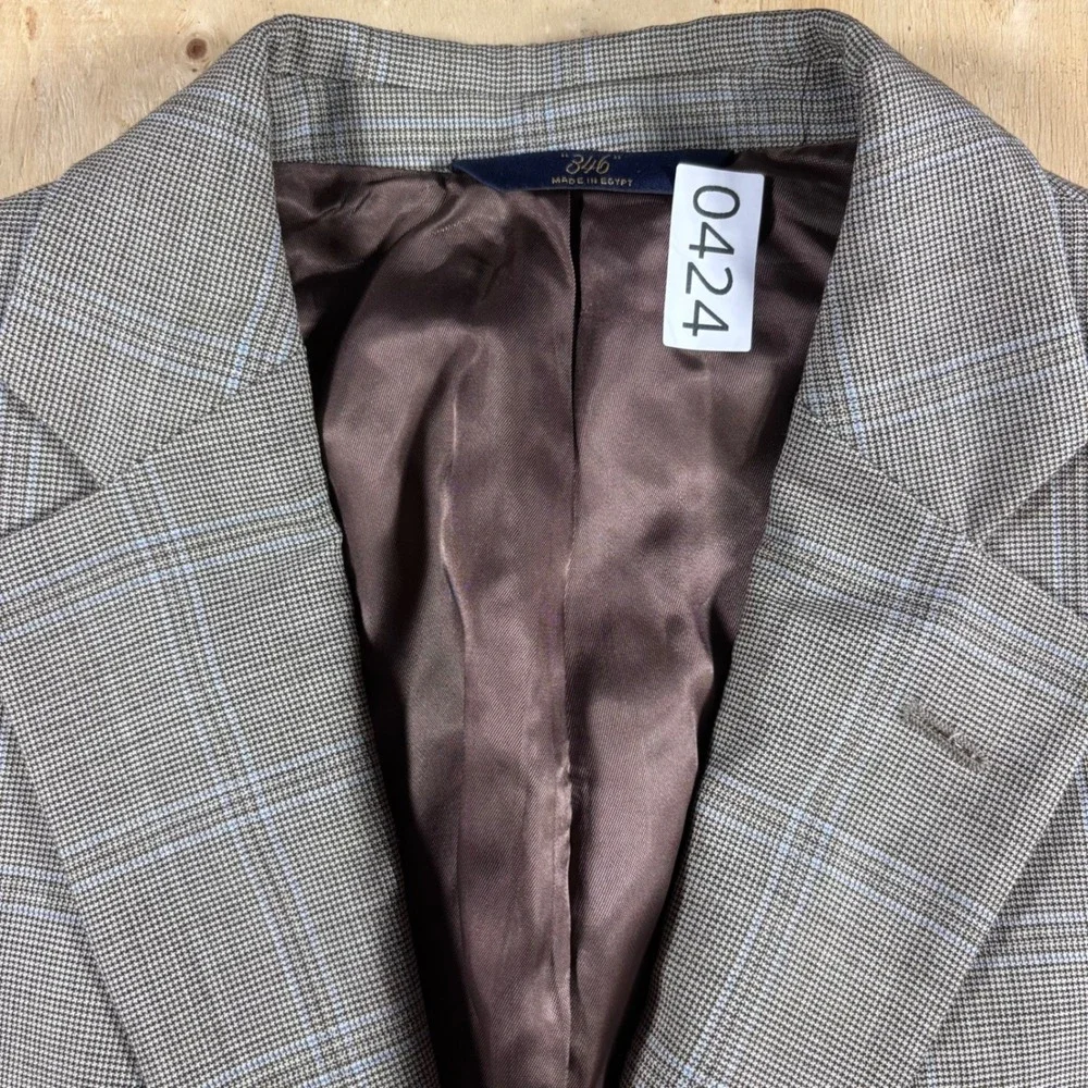 Brooks Brothers 346 Mens 41R Regent Fit Wool Glen Plaid Blazer Tan Blue